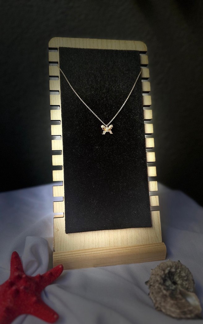 Çelik fiyonk detaylı gold kolye - Görsel 4