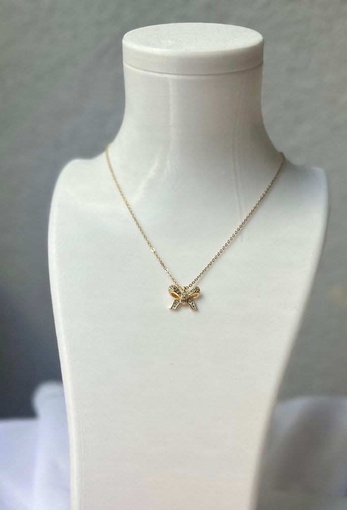 Çelik fiyonk detaylı gold kolye - Görsel 5