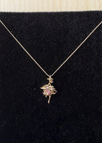 Çelik gezegen detaylı pembe kalp gold kolye - Görsel 4