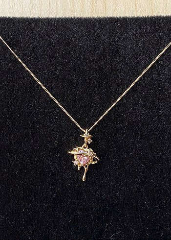 Çelik gezegen detaylı pembe kalp gold kolye - Görsel 5