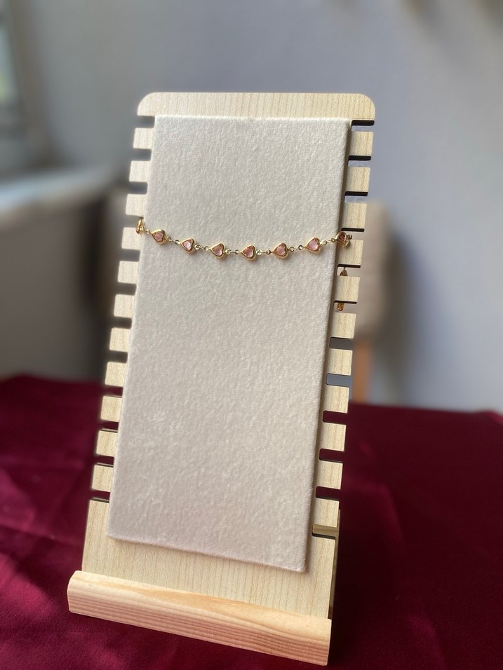 Çelik pembe kalp detaylı gold bileklik - Görsel 2