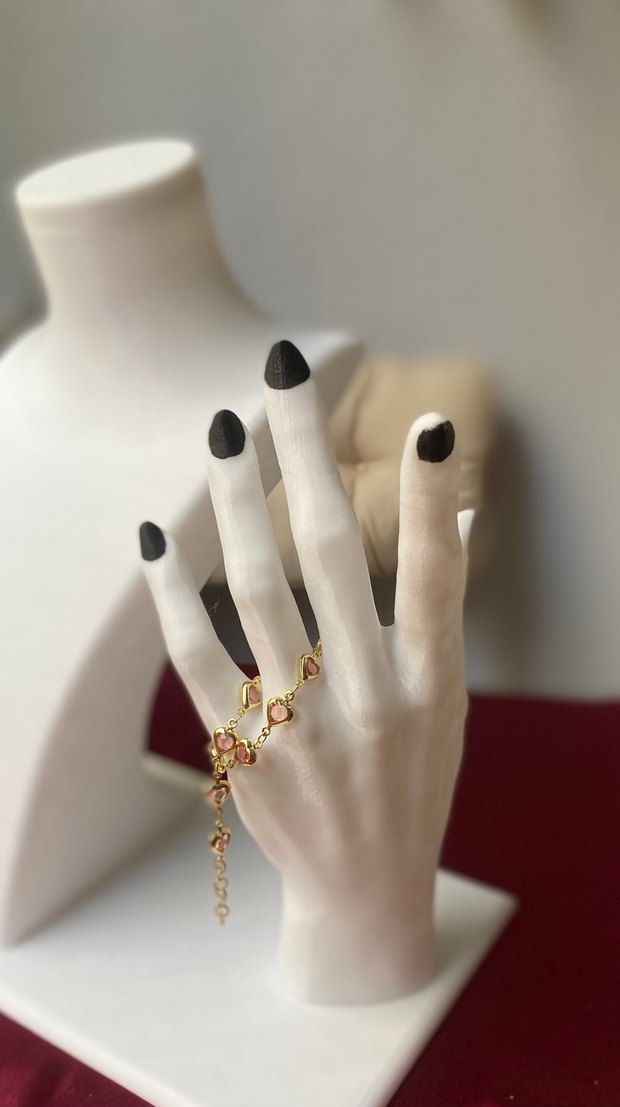 Çelik pembe kalp detaylı gold bileklik - Görsel 3