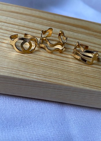 3 lü gold yüzük seti - Görsel 3