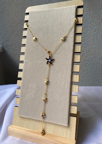 Çelik lacivert yıldız detaylı gold y kolye - Görsel 9