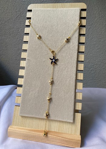 Çelik lacivert yıldız detaylı gold y kolye - Görsel 6