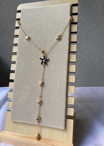 Çelik lacivert yıldız detaylı gold y kolye - Görsel 8