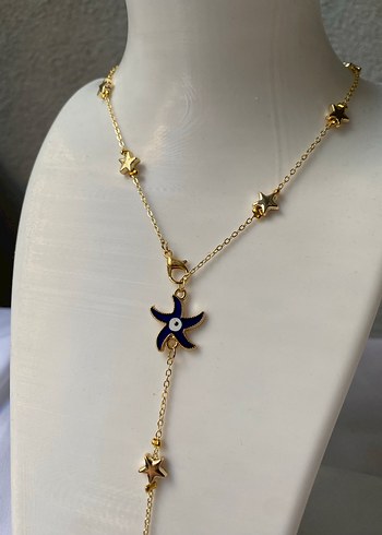 Çelik lacivert yıldız detaylı gold y kolye - Görsel 2