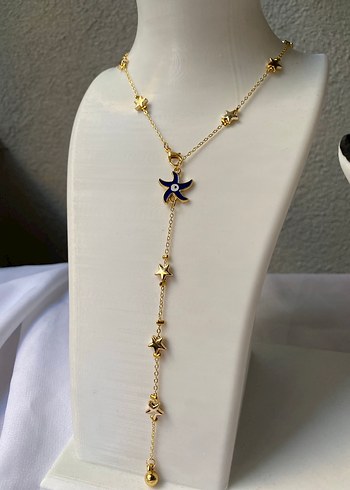 Çelik lacivert yıldız detaylı gold y kolye - Görsel 7