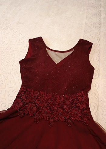 Bordo V Yakalı Uzun Abiye Elbise - Görsel 2