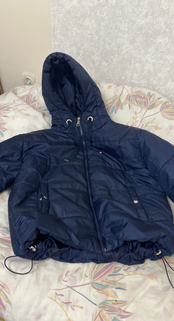 Kadın Lacivert Kapüşonlu Kısa mont - Görsel 2