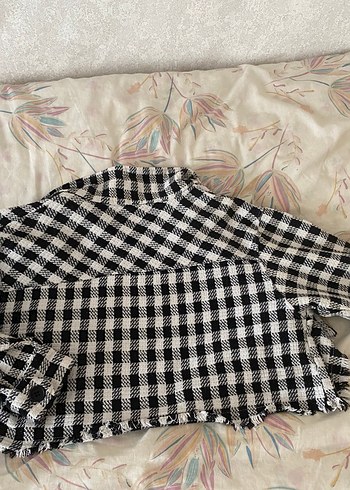 Crop ceket Ekose Desenli Düğmeli Ceket - Görsel 2