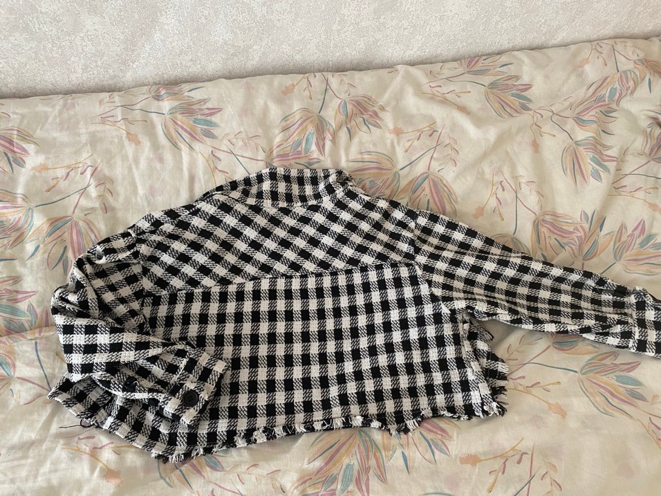 Crop ceket Ekose Desenli Düğmeli Ceket - Görsel 2