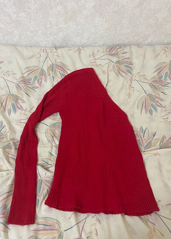 Kırmızı V Yaka Örgü Kadın Kazak - Görsel 2