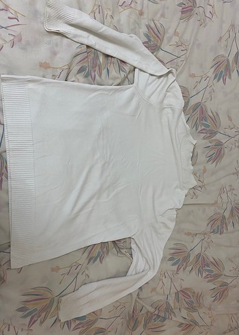 Beyaz Kadın Boğazlı Pamuklu Sweatshirt - Görsel 2