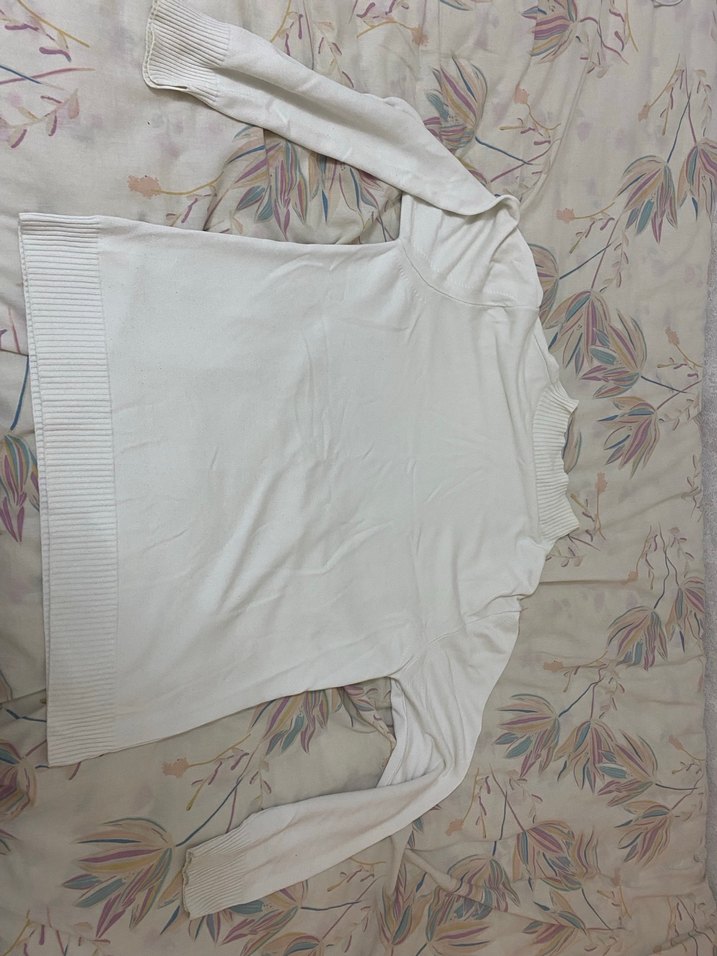 Beyaz Kadın Boğazlı Pamuklu Sweatshirt - Görsel 2