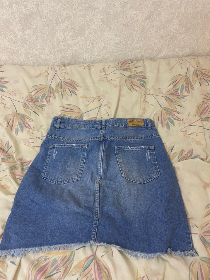 Mavi Bol Kesim Midi Kot Etek - Görsel 2