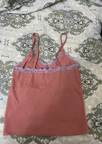 Dantel Detaylı Pembe İnce Askılı Kadın crop - Görsel 2