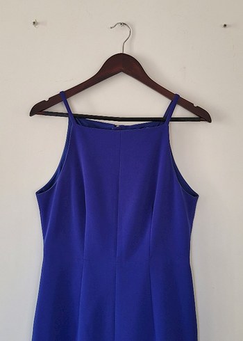 H&M Lacivert Midi V Yaka İnce Askılı Elbise