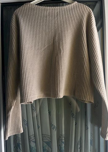 Bej V Yaka Örgü Kadın Kazak - Görsel 2