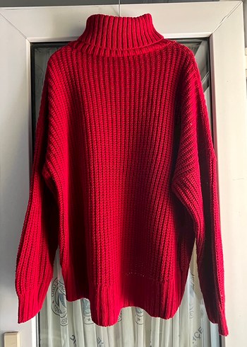 Kırmızı Boğazlı Örgü Kadın Kazak - Görsel 2