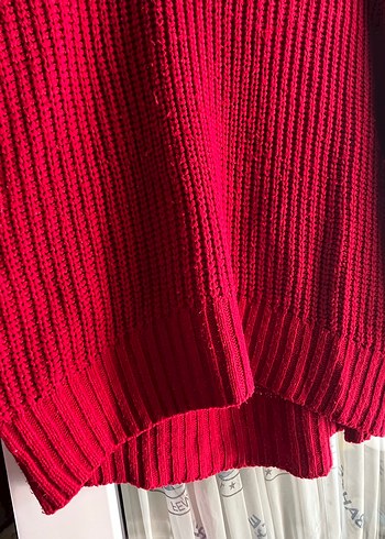 Kırmızı Boğazlı Örgü Kadın Kazak - Görsel 3