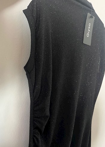 Siyah Drapeli Kolsuz Midi Elbise - Görsel 2