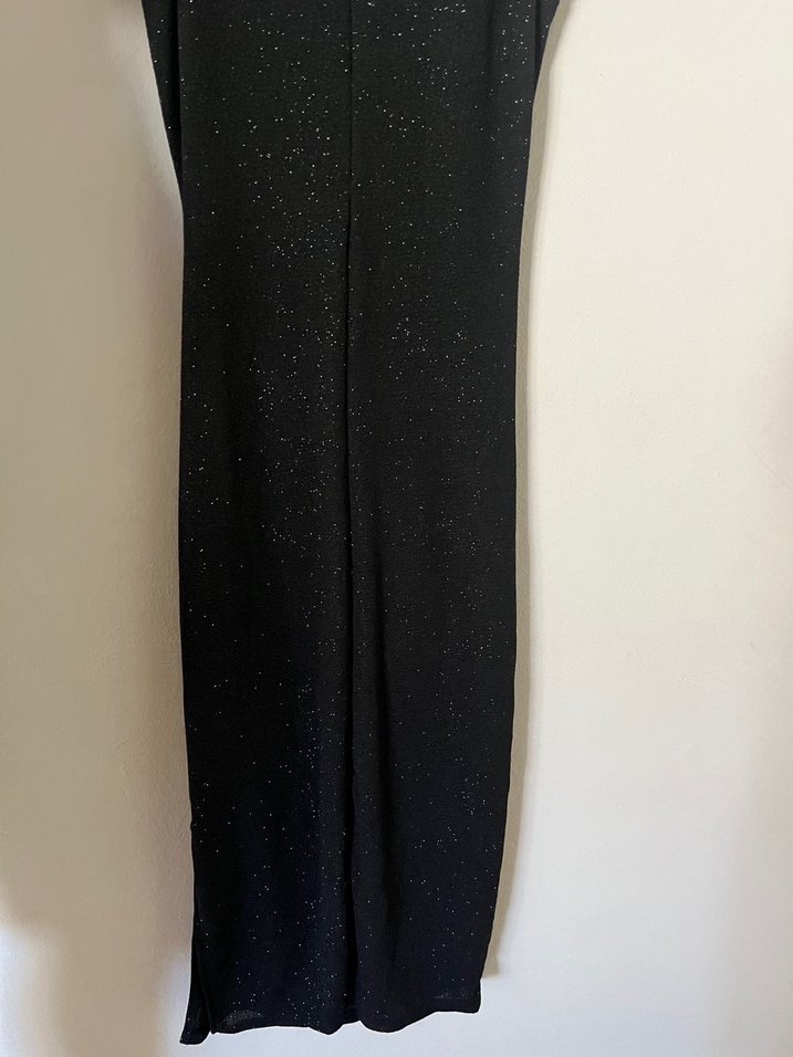 Siyah Drapeli Kolsuz Midi Elbise - Görsel 5