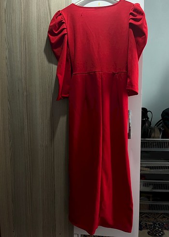 Kırmızı Drapeli Uzun Kadın Elbise - Görsel 5