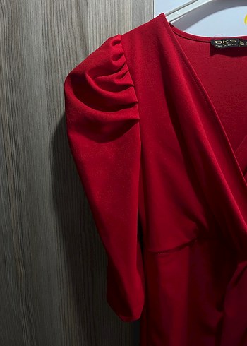 Kırmızı Drapeli Uzun Kadın Elbise - Görsel 6