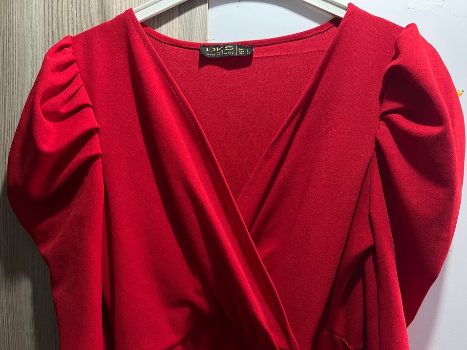 Kırmızı Drapeli Uzun Kadın Elbise - Görsel 3