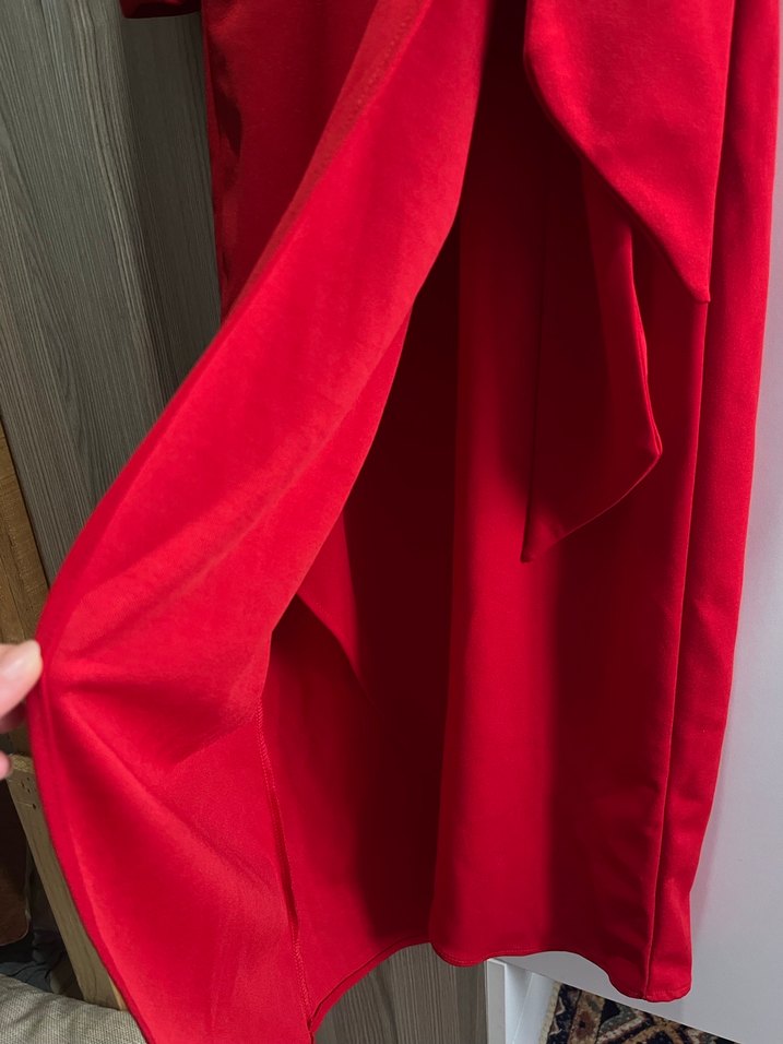 Kırmızı Drapeli Uzun Kadın Elbise - Görsel 4