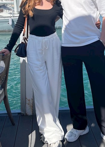 Stradivarius beyaz keten pantolon - Görsel 3