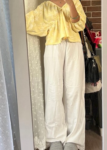 Stradivarius beyaz keten pantolon - Görsel 2