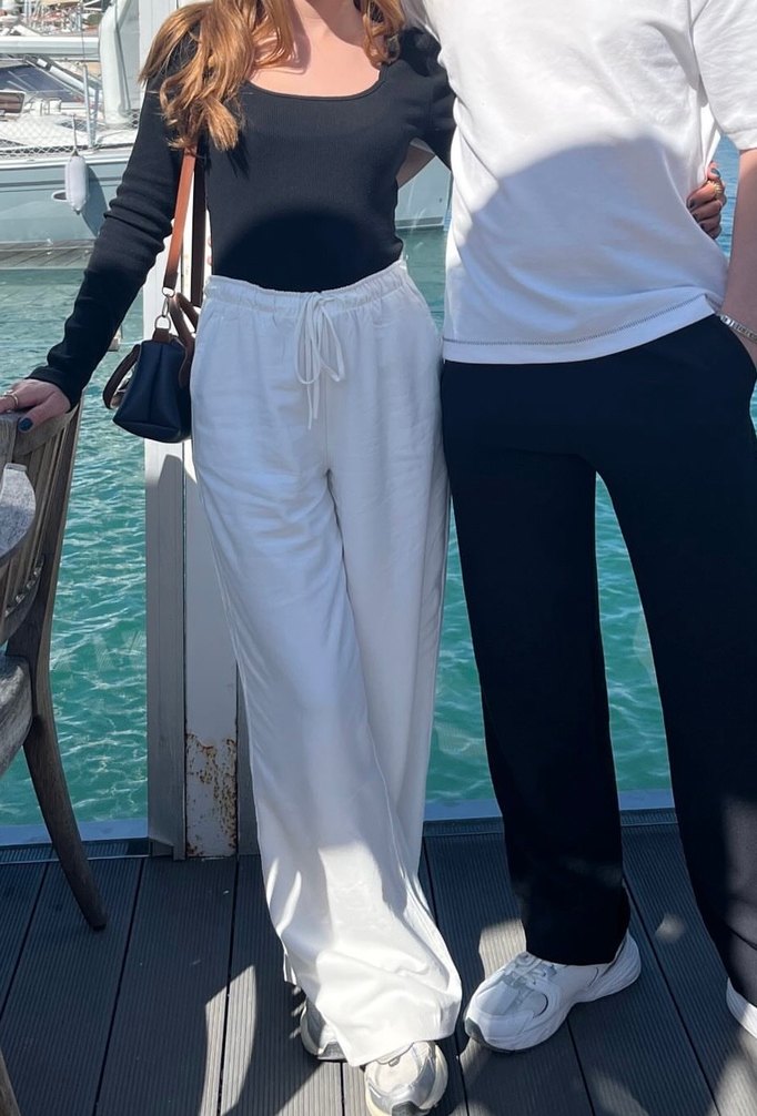 Stradivarius beyaz keten pantolon - Görsel 3