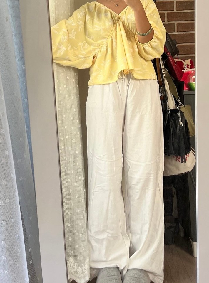 Stradivarius beyaz keten pantolon - Görsel 2