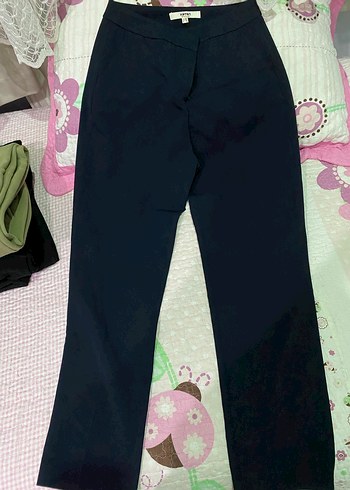 Düğmeli Lacivert Kadın Kumaş Pantolon - Görsel 3