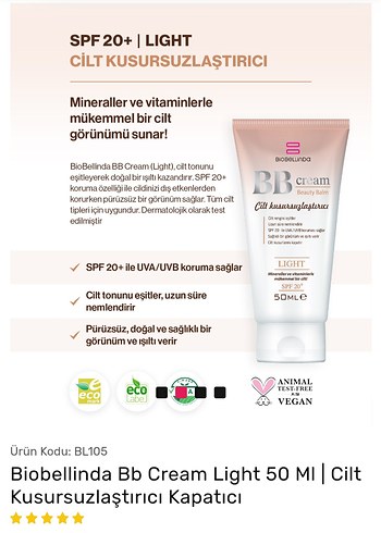 Biobellinda BB Krem Light 50 ml Kusursuzlaştırıcı - Görsel 2