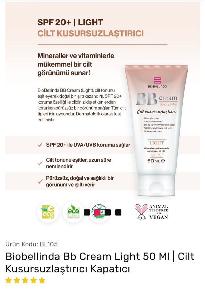 Biobellinda BB Krem Light 50 ml Kusursuzlaştırıcı - Görsel 2