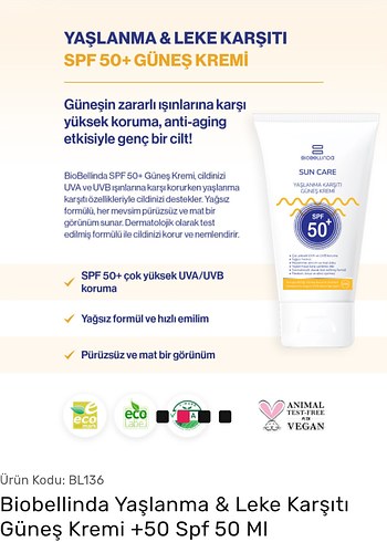 Biobellinda Yaşlanma ve Leke Karşıtı Güneş Kremi SPF 50 - Görsel 2