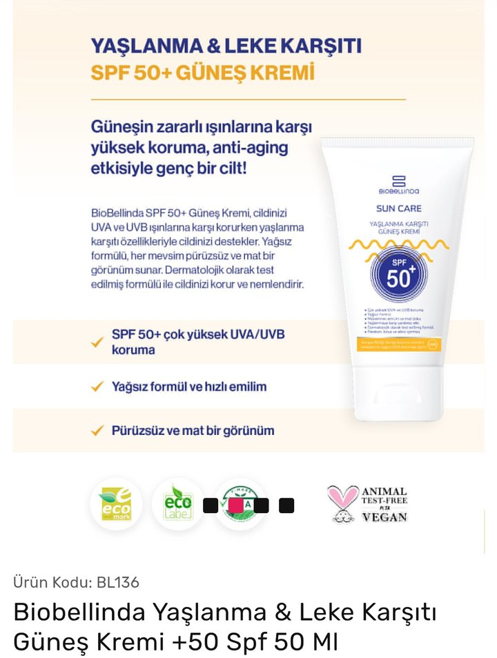 Biobellinda Yaşlanma ve Leke Karşıtı Güneş Kremi SPF 50 - Görsel 2
