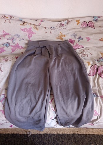 Gri Rahat Kesim Keten Midi Pantolon - Görsel 3