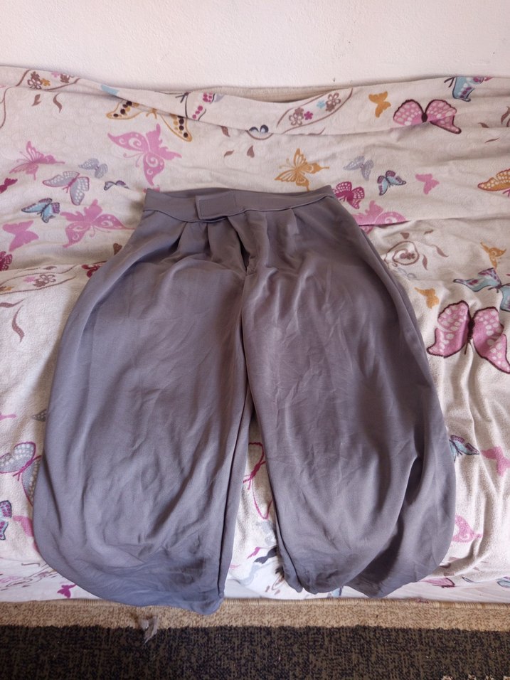 Gri Rahat Kesim Keten Midi Pantolon - Görsel 3