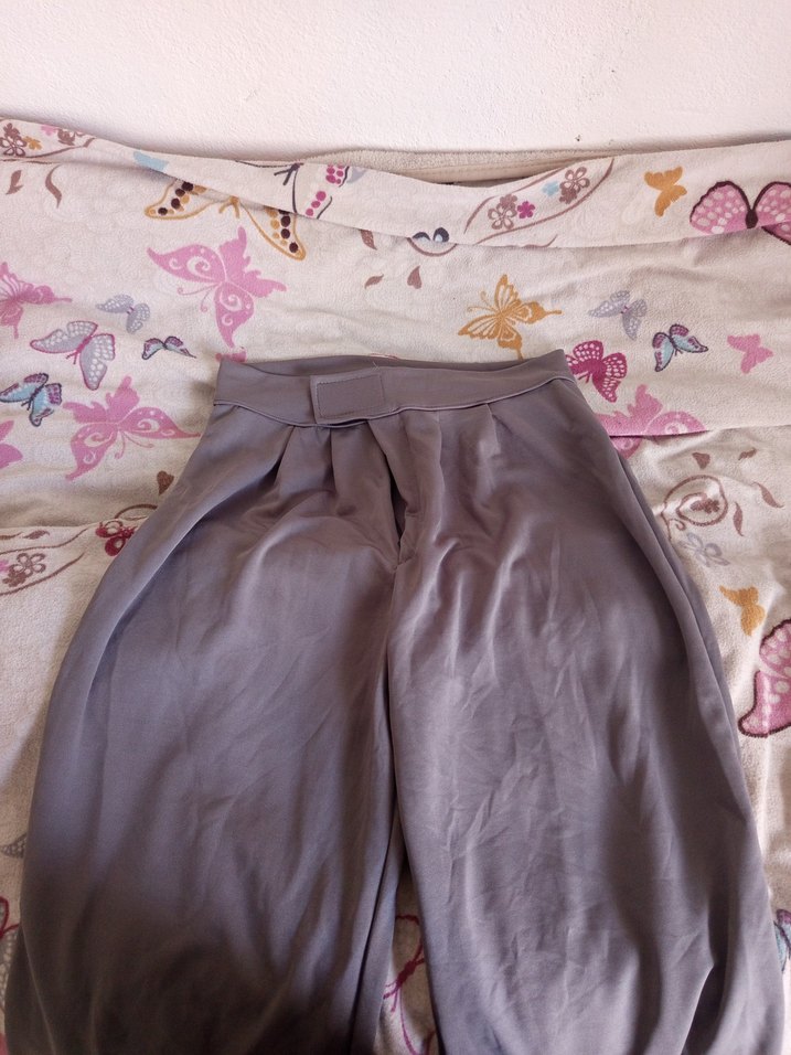 Gri Rahat Kesim Keten Midi Pantolon - Görsel 4