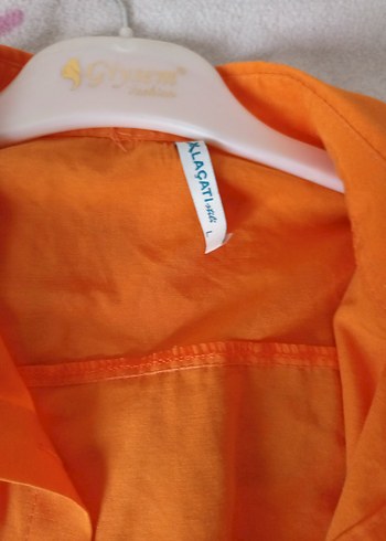 Turuncu Keten Düğmeli Uzun Kollu Gömlek - Görsel 2