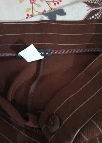 Kahverengi Çizgili Kadın Kumaş Pantolon - Görsel 3