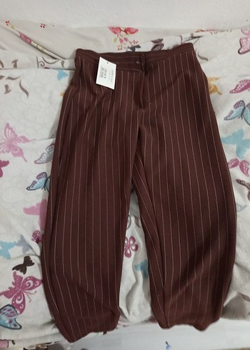 Kahverengi Çizgili Kadın Kumaş Pantolon - Görsel 2