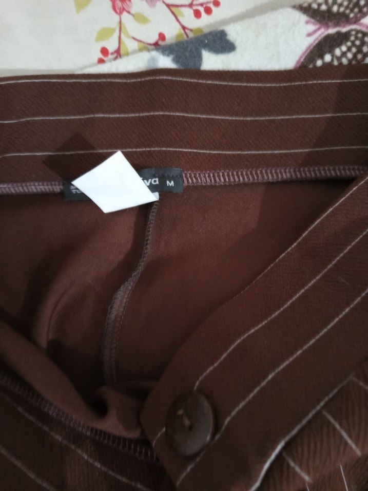 Kahverengi Çizgili Kadın Kumaş Pantolon - Görsel 3