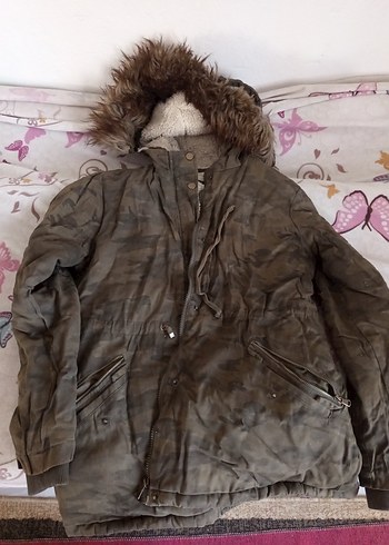 Kahverengi Kamuflaj Desenli Kapüşonlu Kadın Ceket - Görsel 4