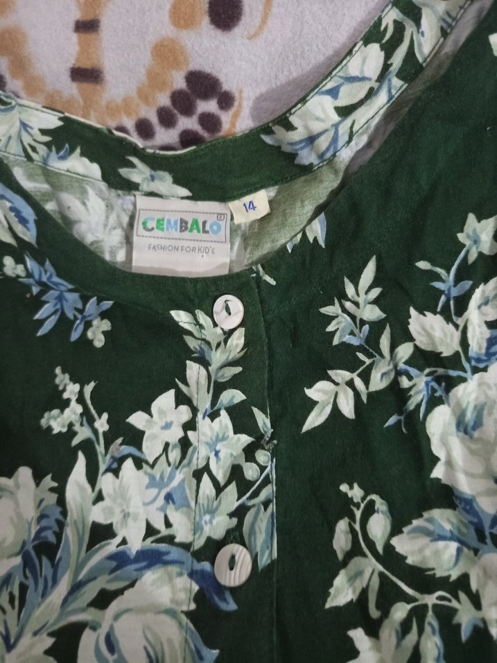 Kız Çocuk Yeşil Çiçekli Volanlı Elbise - Görsel 2