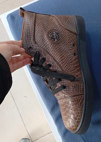 Kahverengi Deri Yılan Desenli Bağcıklı Erkek bot - Görsel 3